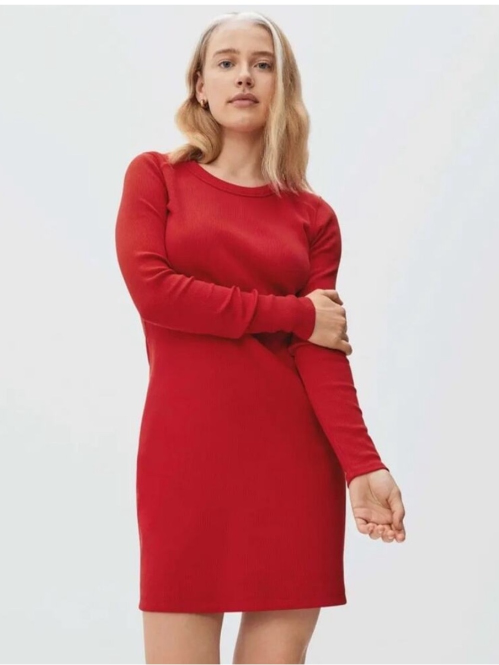 Everlane Red Long-Sleeve Knit Dress